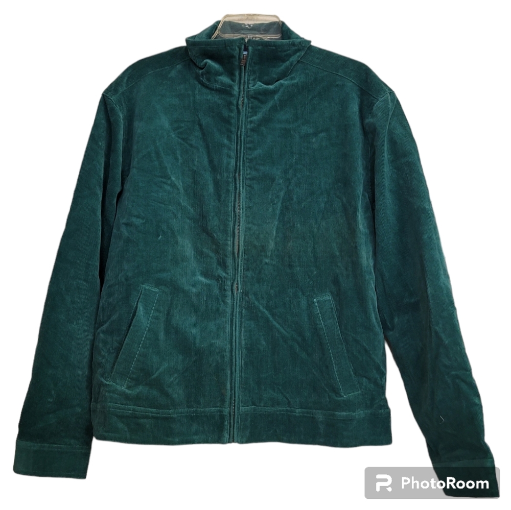 Castaway Nantucket Island Hunter Green Nautical Corduroy Mens Zip Jacket Sz L ⚓